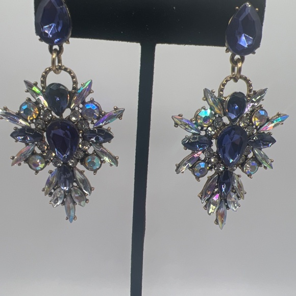 Navy & Iridescent Stone Earrings - Picture 2 of 5